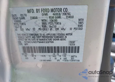 2010 Ford Escape Xlt from USA, damaged, VIN 1FMCU9D79AKC22700